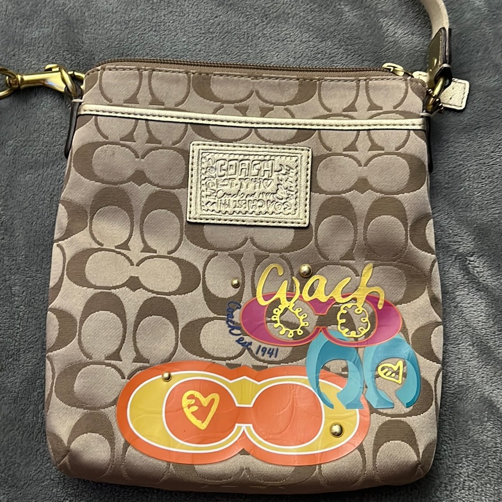 EUC Coach Gold Poppy Crossbody with Colorful Logo Accents